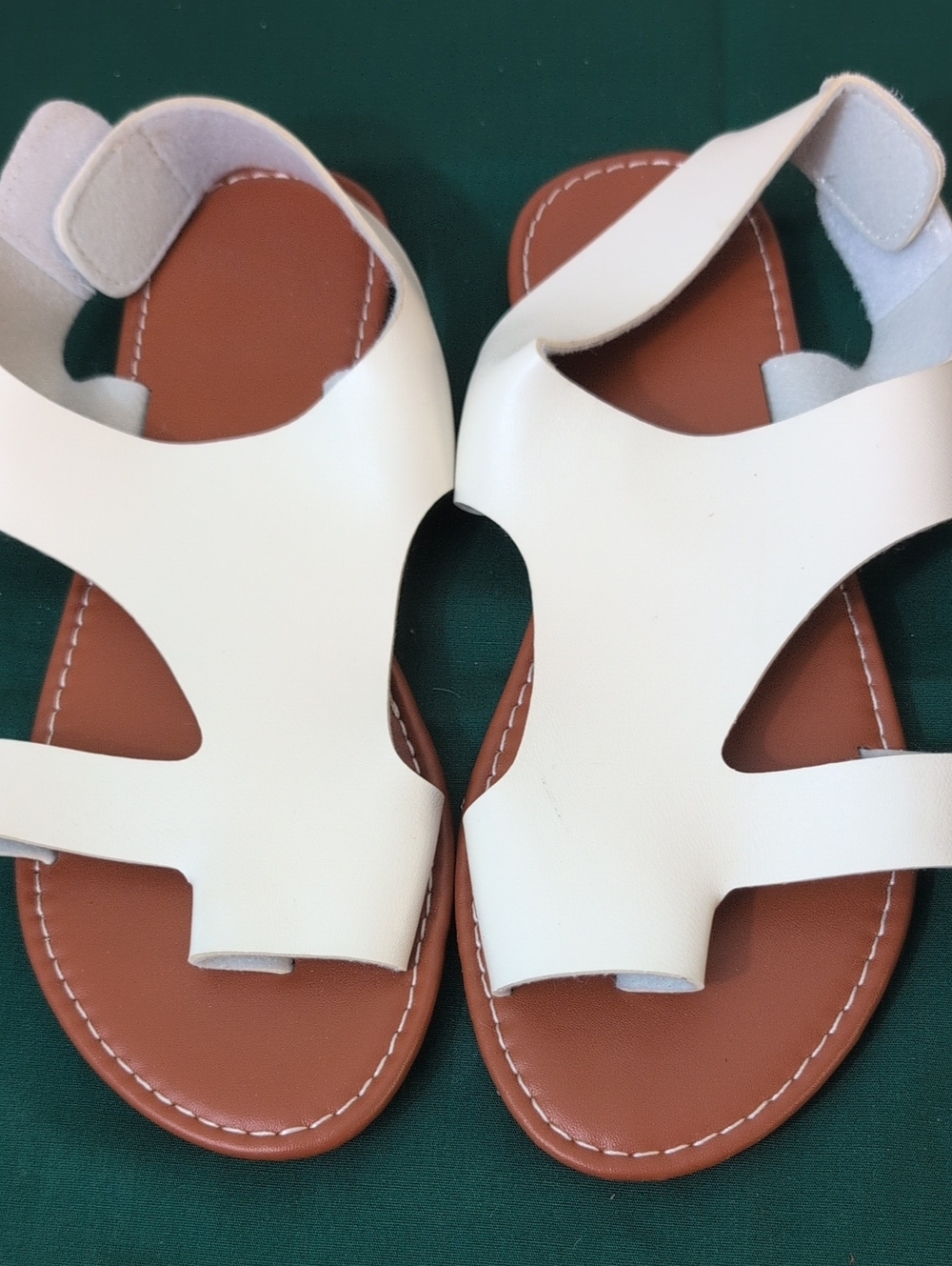 White Woman's Sandals with Brown Footbed